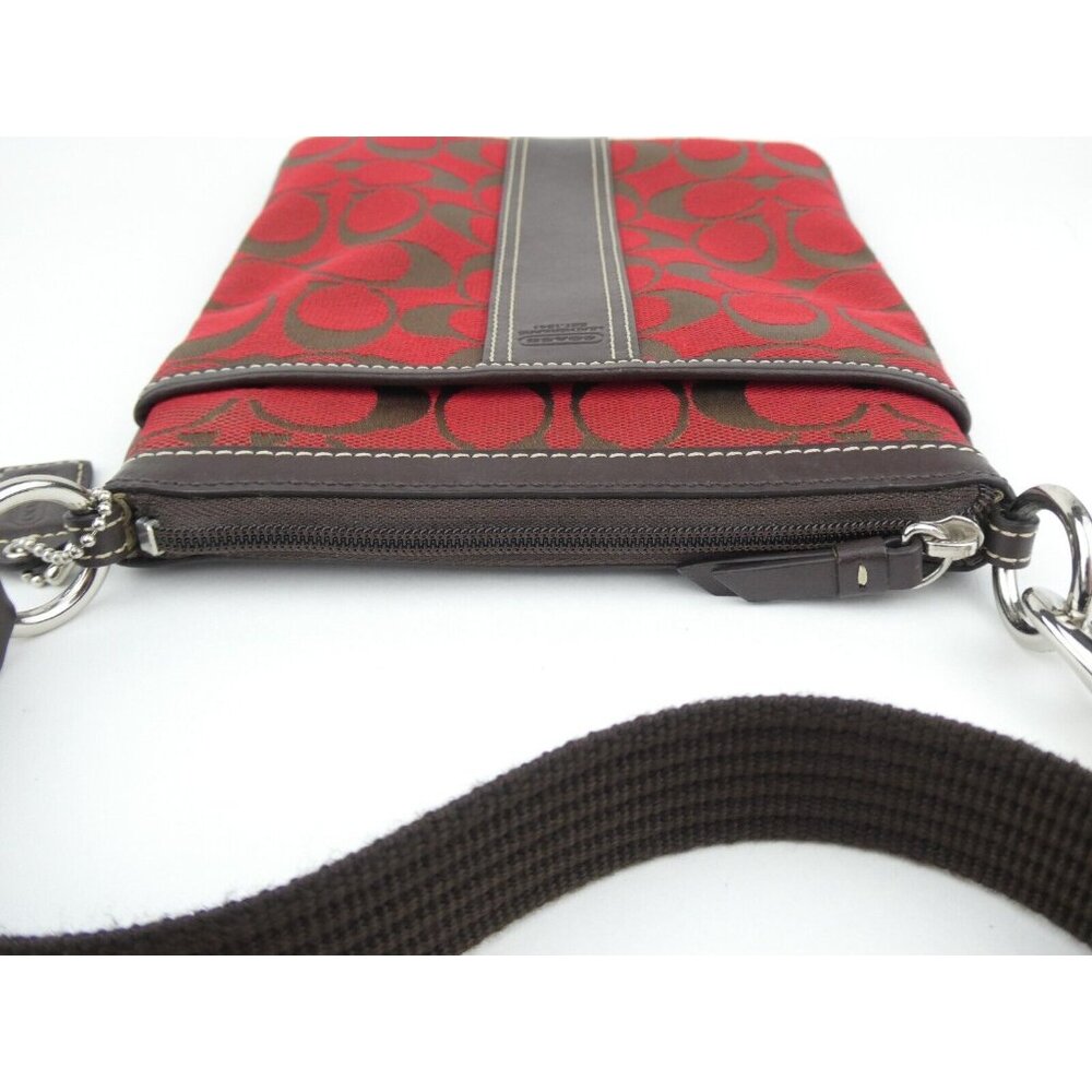 Coach Signature Jacquard Red Brown Stripe Swingpack  6016 - Picture 7 of 16